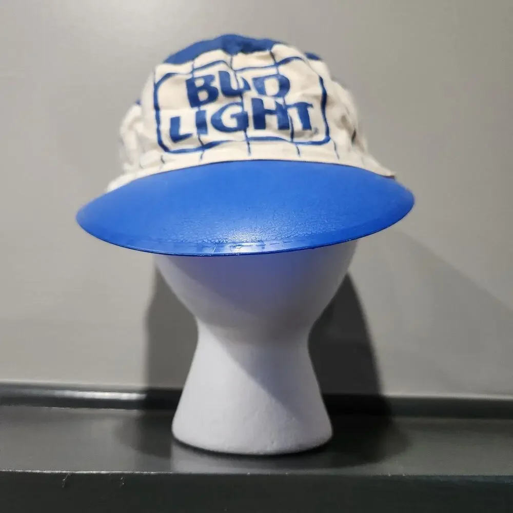 VTG Bud Light‎ Budweiser Beer Blue Pinstripe Painters Hat Cap USA Made STAINED